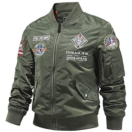 RENHE Military Jacket Mens Workwear Riders Work Use Embroidered Short Length Bike Casual Jumper Spring Summer Autumn Green Size L