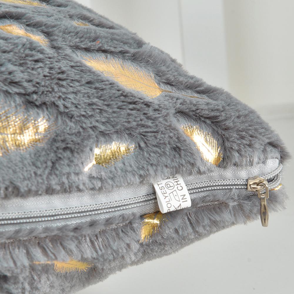 2pcs Fur Throw Pillow Cover Solid Color Bronzing Feather Plush Cushion Cover Pillowcase   for Car/Sofa/Bed/Home Decorative 4545