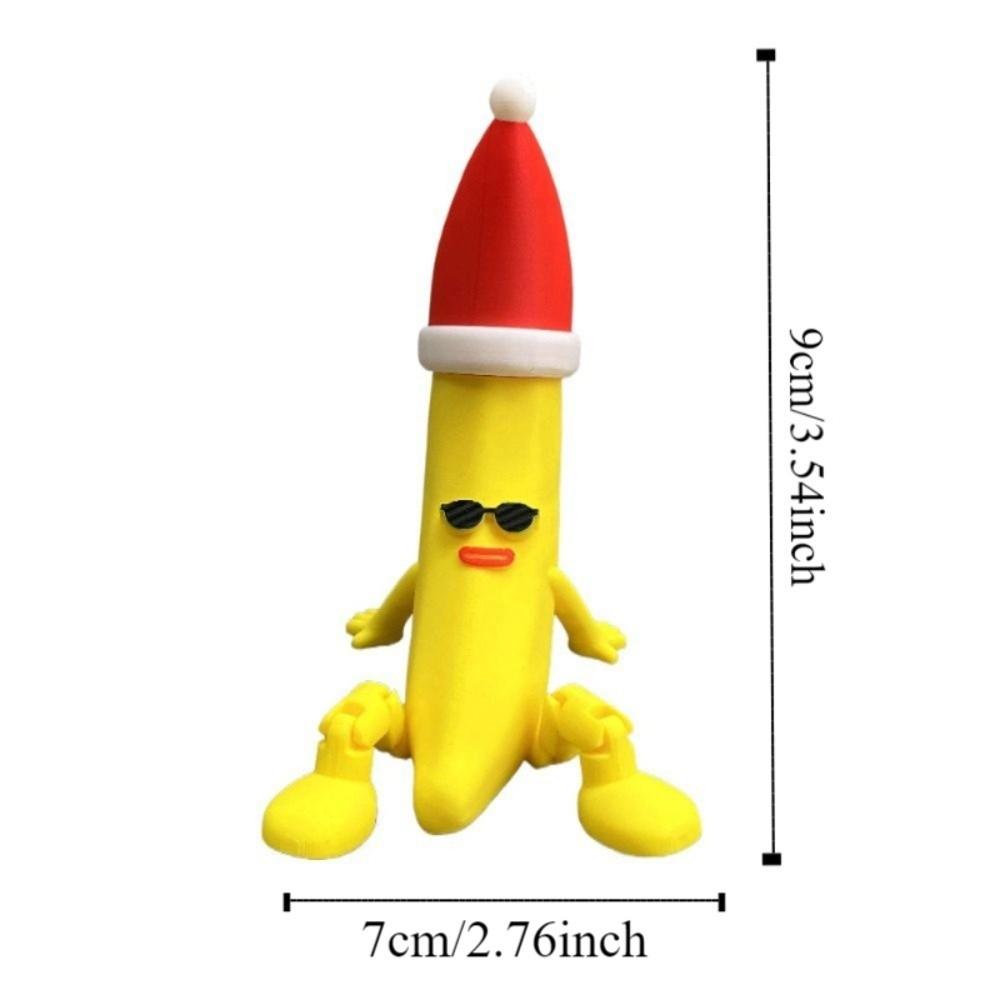 Multi-Jointed 3D Printed Banana Toy Christmas Hat Banana Shaped Figurine Toy  Computer Ornament