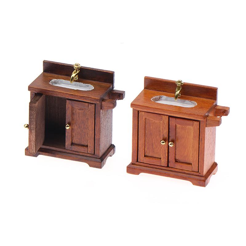 1/12 Dollhouse Simulation Washing Basin Cabinet Dollhouse Bathroom Sink Furniture Decoration Toy Micro Scene Construction Prop