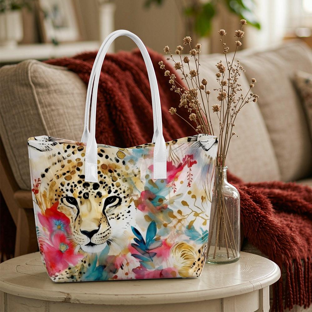 Watercolor Leopard Print Women Tote Bag Fashion Large Capacity Daily Carry Shoulder Bag For Shopping Work Travel