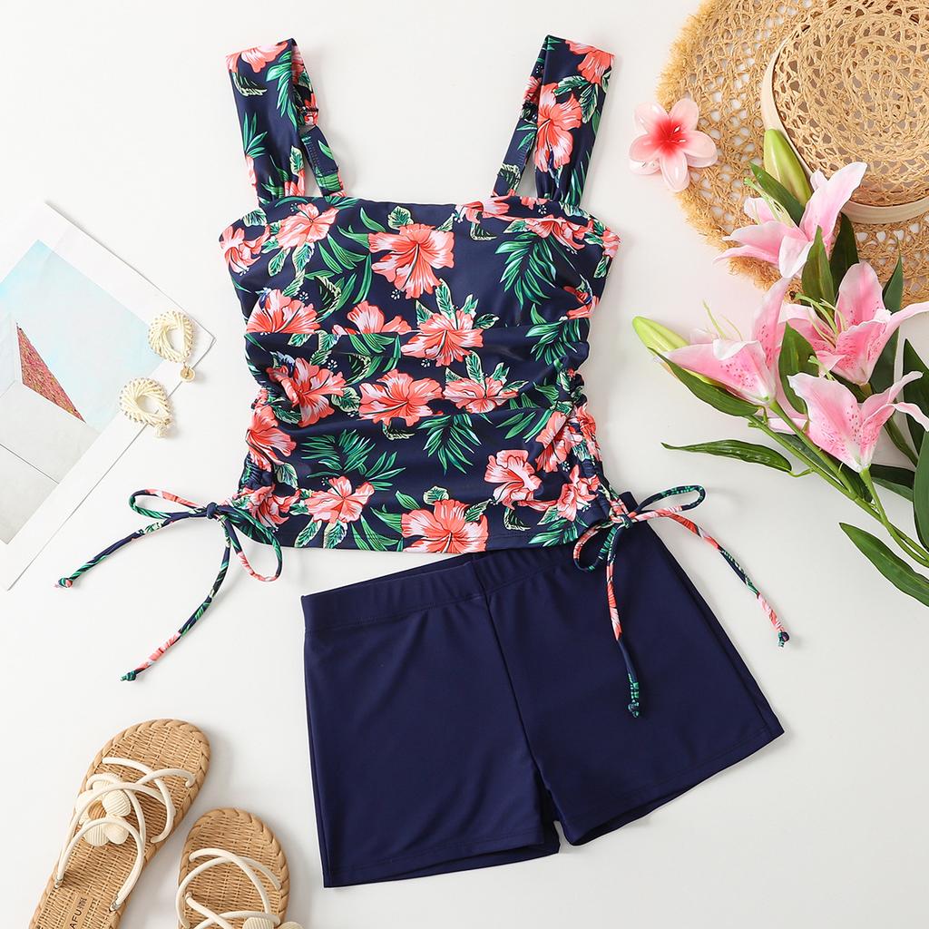 Women's Printed Tankini High Waist Split Boxer Shorts Plus Size Bikini