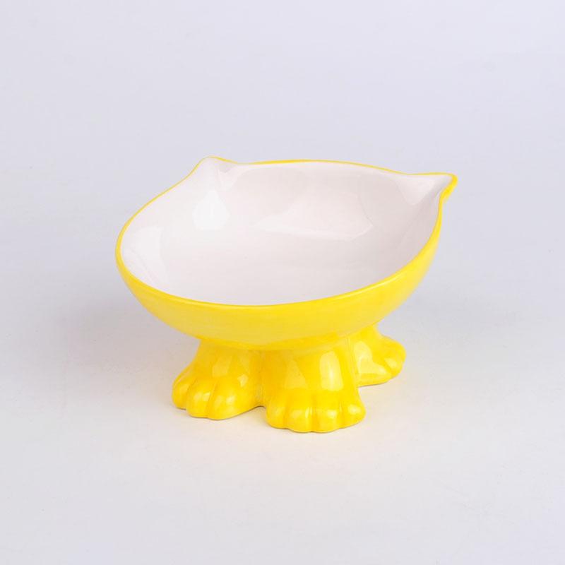 Cat Ceramic Pet Bowl Oblique Mouth Feeding High Foot Protection Cervical Spine Color Inclined Ceramic Cat Bowl Pet Supplies, 1Pc