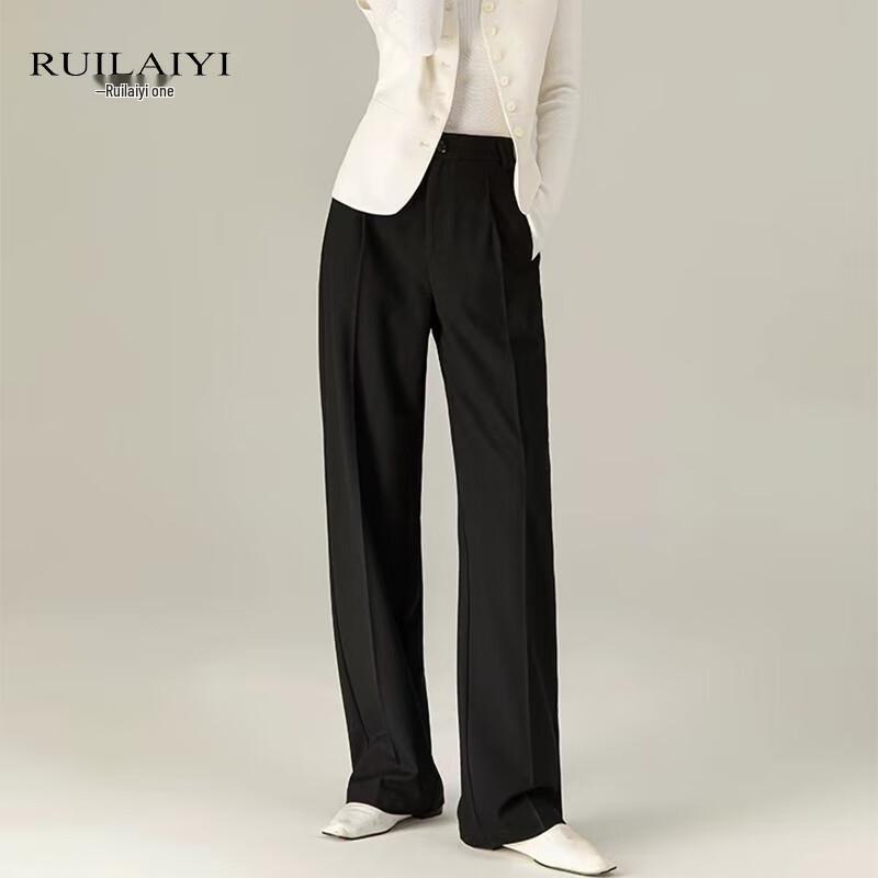 RUILAIYI Women s Lyocell Wool Blend Straight-Leg Trousers 32