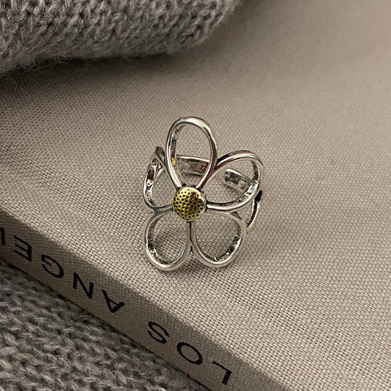 925 Silver Rings for Women Couple Minimalist Handmade Simple Big Flower Ring Party Prevent Allergy Jewelry Party Gifts