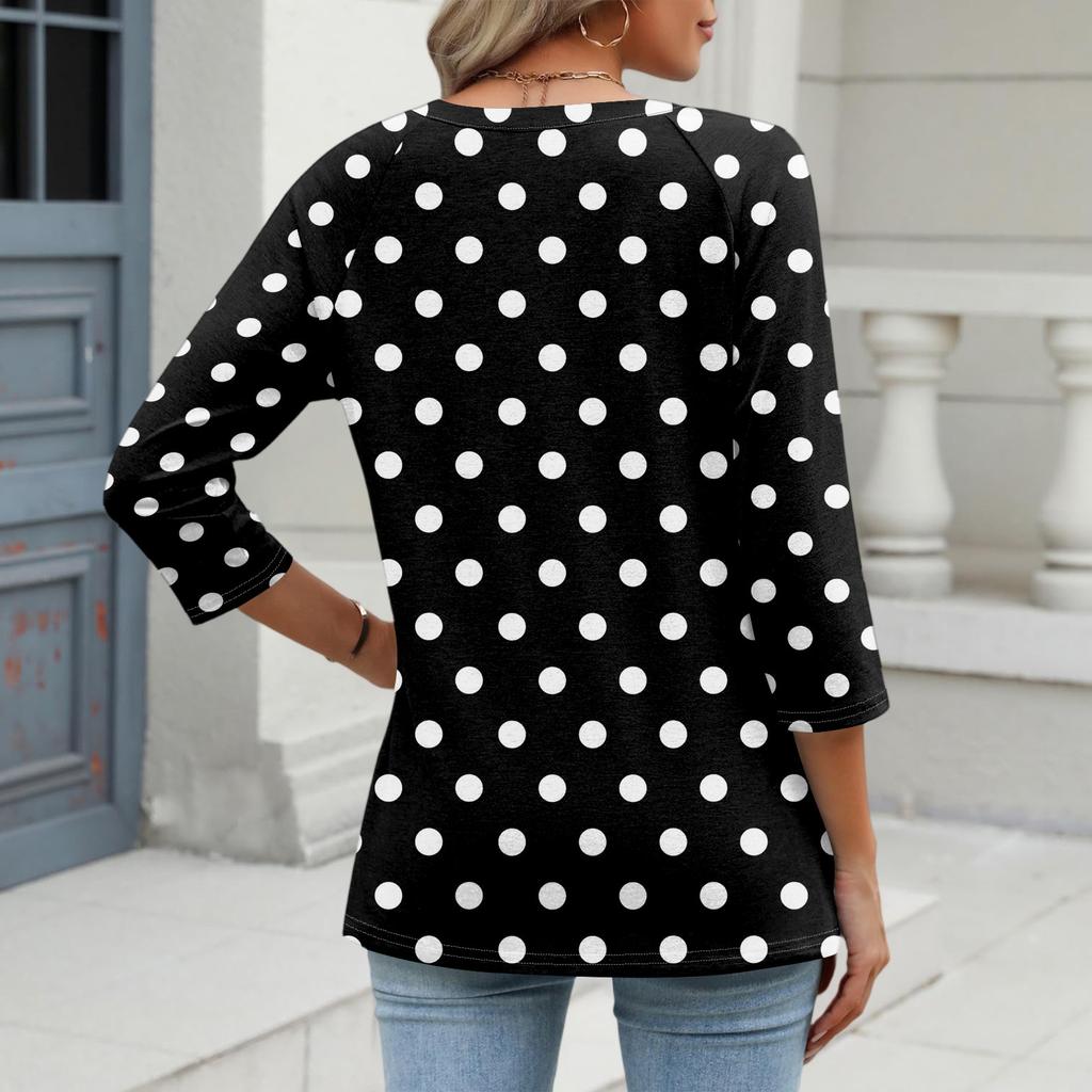 Women's V Neck 3/4 Sleeve Tops Casual T Shirts Basic Summer Tees Loose Fit Fall Pullover Tunic