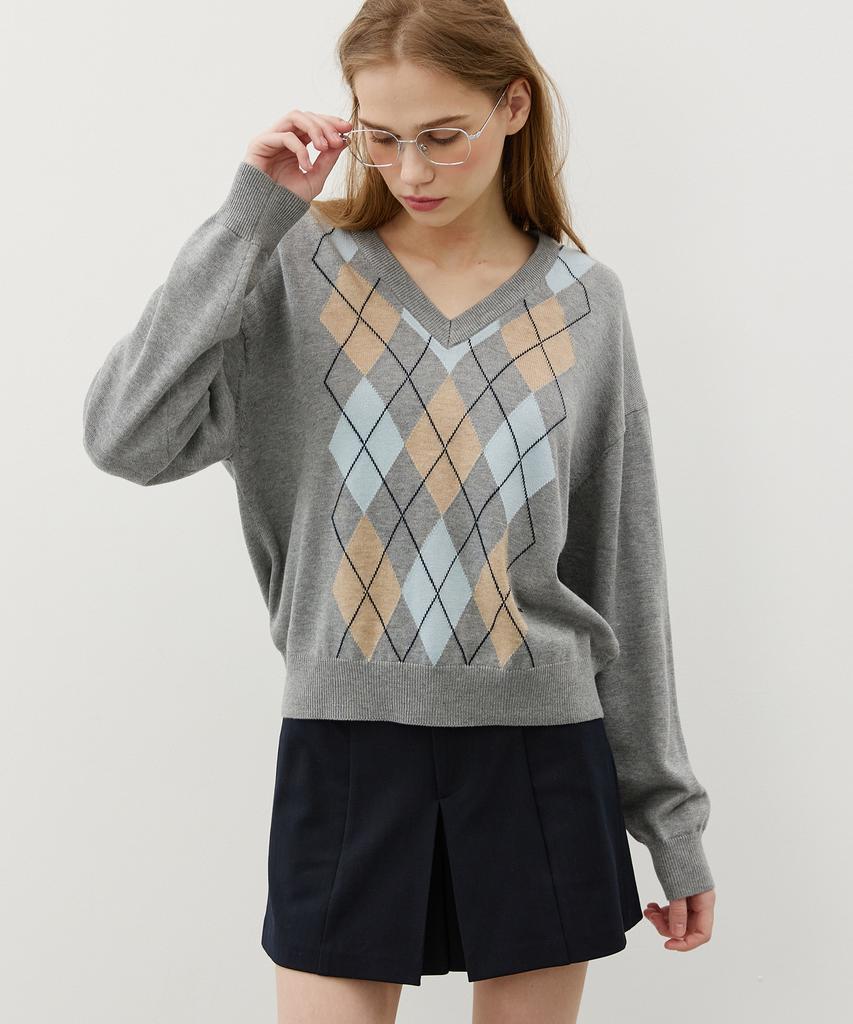 CITYBREEZE Argyle V-Neck Knit_Grey