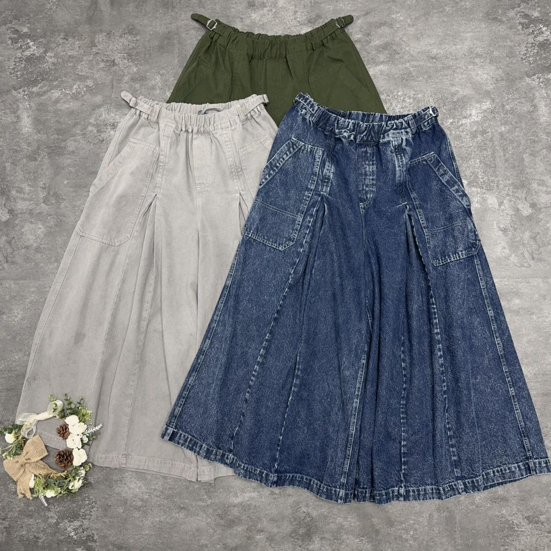 

Johnature Японский стираный деним Большие карманы Плотные широкие брюки Осень-зима Эластичный пояс Свободные женские брюки One Size синий