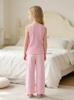 Girls Pajama Set, Sleeveless Cat Print Tank Top & Plaid Pants, Soft Ribbed Loungewear Sleepwear for Kids 8-12 Years