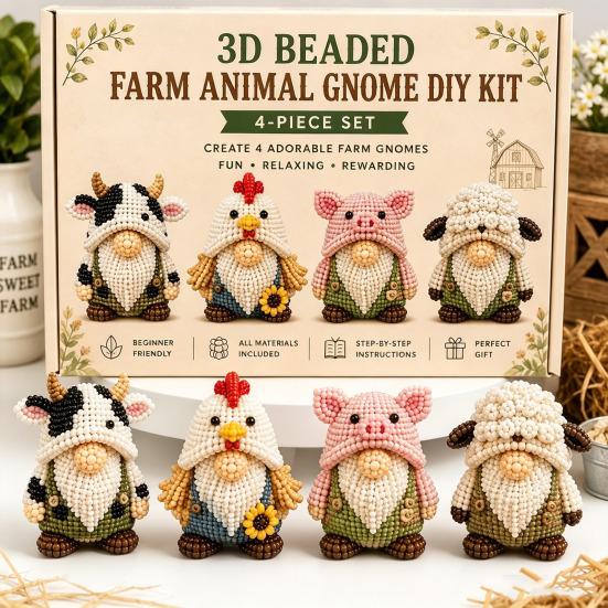 Mały Zestaw do Tworzenia Zwierzątek 3D z Koralików, Miniaturowy Zestaw do Rękodzieła Krasnoludka 3D z Koralików, Kreatywny Zestaw 4-Pak DIY Goblinów do Koralikowania z Instrukcjami, Ręcznie Robione Urocze Koralikowe
