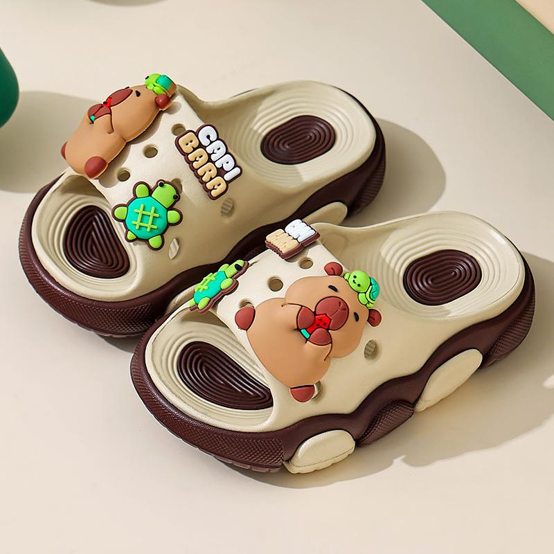 

Capybara children s summer cartoon cute sandals for boys and girls, baby non-slip soft-soled beach flip-flops 24-25Code（Inner Length1 кофейный
