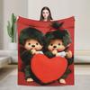 Süßer Monchhichi Decke Korallenfleece Plüsch Herbst/Winter Atmungsaktive Ultra-Weiche Überwurfdecke für Bettwäsche Reise Bettüberwürfe