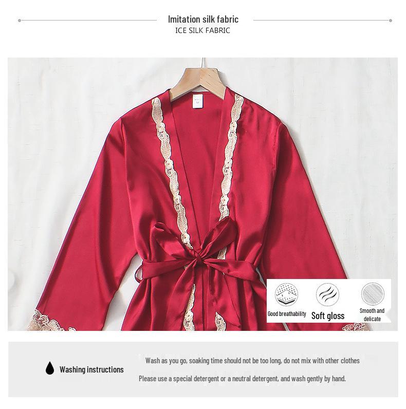 Women's Summer Silk Pajama Set: 5-Piece Long Sleeve, Lace Trim Camisole, Shorts & Pants