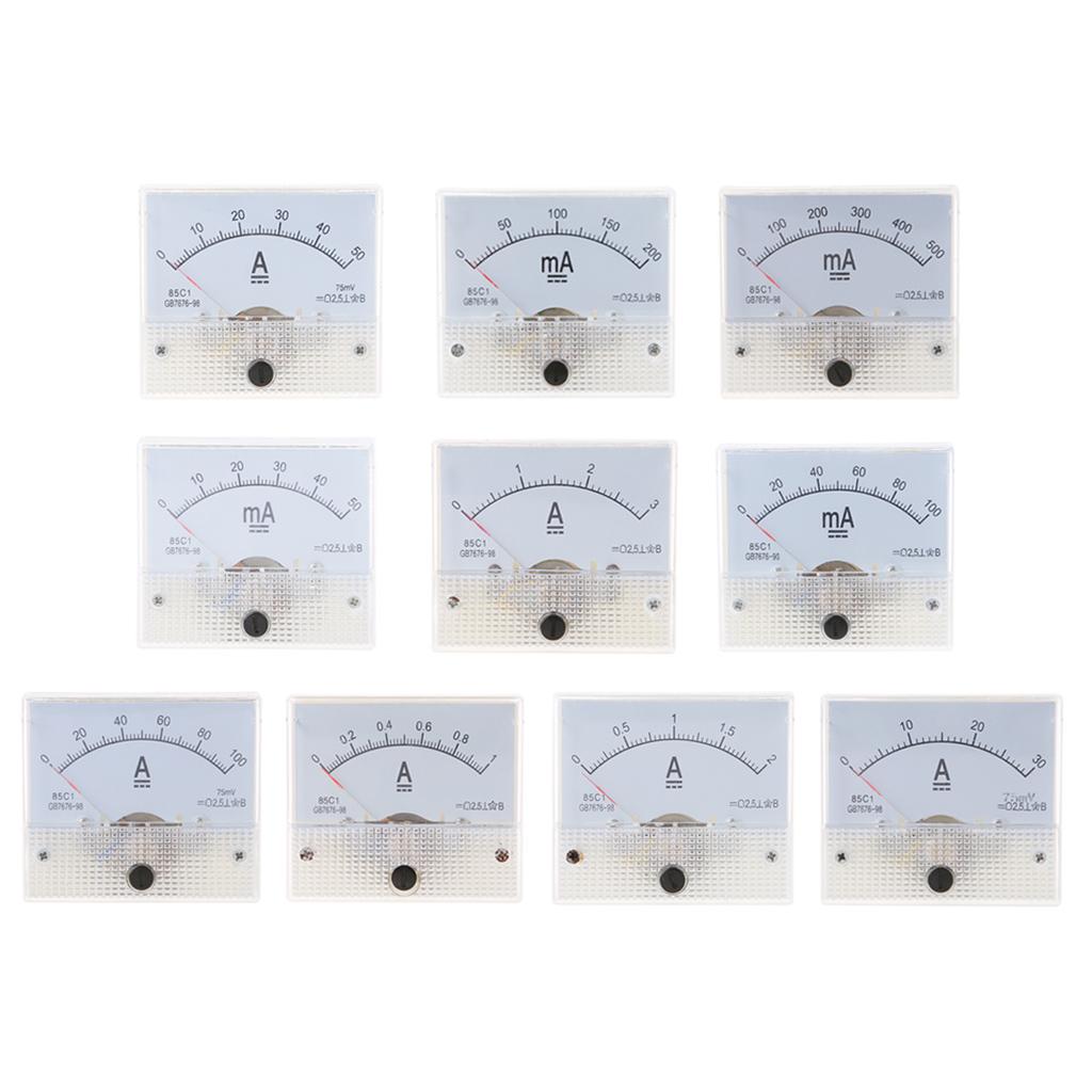 Kompaktes Amperemeter Analog Ampere-Messgerät Rechteckiges Panelmeter Stromtester 1A/2A/30A/50A/100A/100mA für Industrie