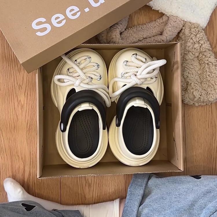 Fashion Women Platform Sandals DIY Laceup Fashion Clogs Thick Sole Summer Garden Shoes Ladies Home Street Slippers Beach Wedges Slides