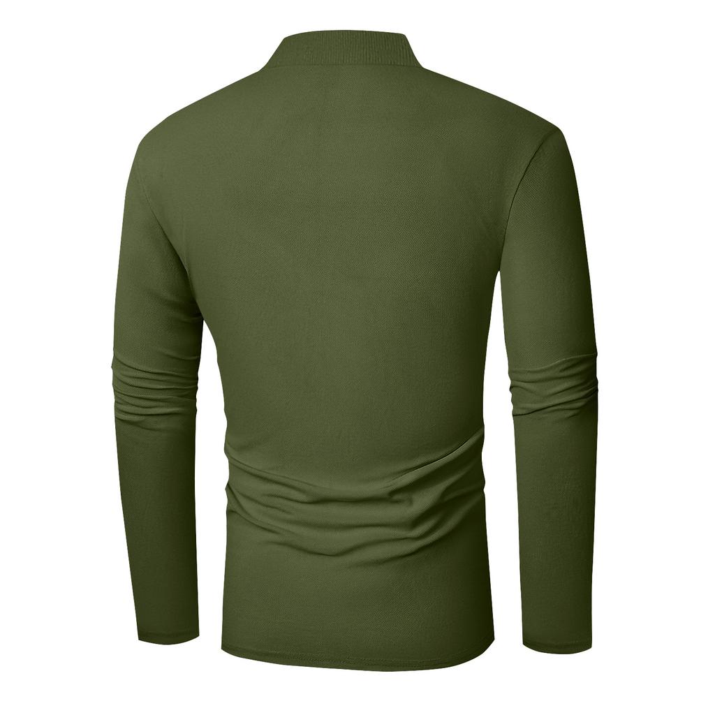 Men's Solid Color Button Lapel Long Sleeve Top Men's Casual Fashion Long Sleeve Top