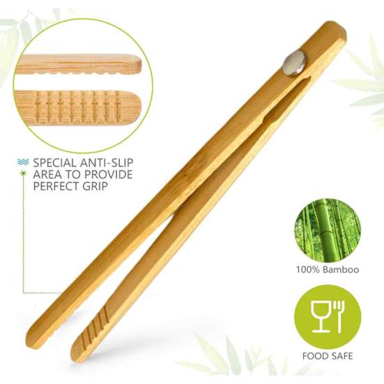 Yousheng 1/2 ks Bambusové topinkové kleště Magnetické servírovací kleště na jídlo Vaření Mini Protiskluzové bambusové náčiní na slaninu chléb salát