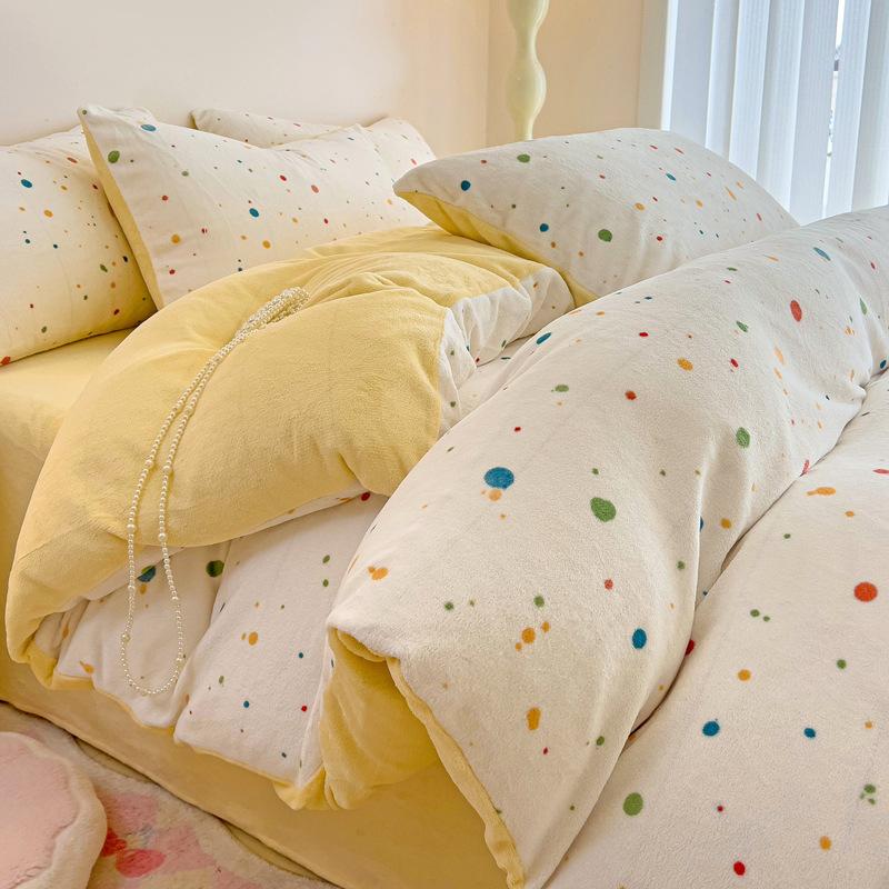 Thickened Milk Fleece Four-Piece Set Double-Sided Coral Flange Fleece Bed Sheet Quilt Cover Three-Piece Set Of Bed Hat
