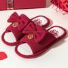 Red slippers wedding a pair of festive wedding dowry couple style indoor home linen slippers