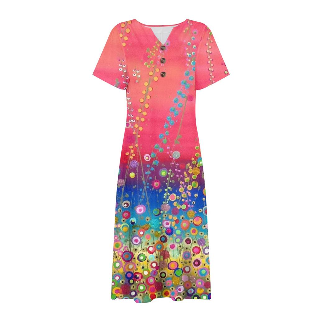 Women's V-neck Short Sleeve Dress Polka Print Casual Dress With Pockets