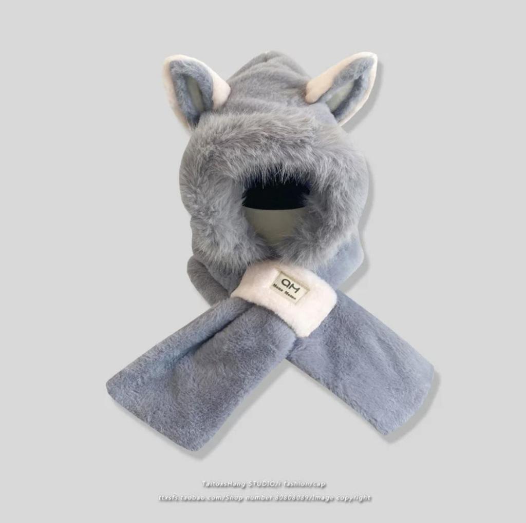 Women's Cute Fluffy Hat with Scarf and Ear Protection for Autumn/Winter