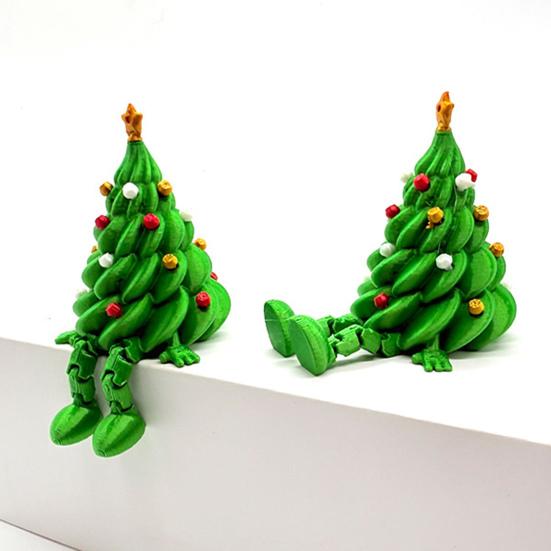 Articulated Christmas Tree Shelf Sitter 3D Printed Christmas Tree Desktop Figurine with Movable Joints Cute Holiday Desk Decor for Room Office