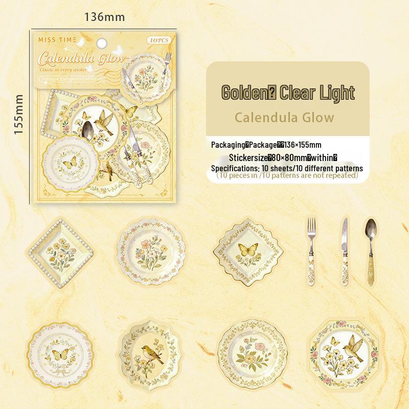 Qimeng European Garden Tableware Sticker Pack - 6 Styles for DIY Journal Collage