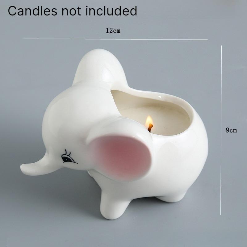 Ceramic Elephant Candle Holder Aromatherapy Candle Jar Vessel Home Desktop Decorative Ornament for Indoor Fragrance