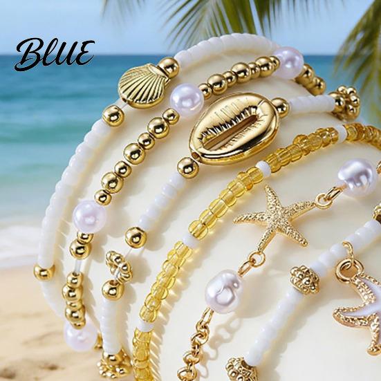 Natural Imitation Pearl Bracelet 6Pcs Women Pearls Rice Beads Starfish