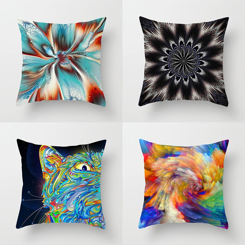 

Психоделический красочный геометрический наволочка с изображением кота, декор для дивана, прикроватная наволочка, чехол для подушки на сиденье автомобиля, домашний декор для комнаты