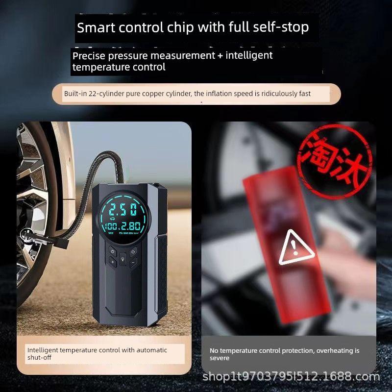 Car Air Pump, Electric Tire Inflator for Cars, Electric Vehicles, Motorcycles, Digital Display, Wireless, with Power Bank Function