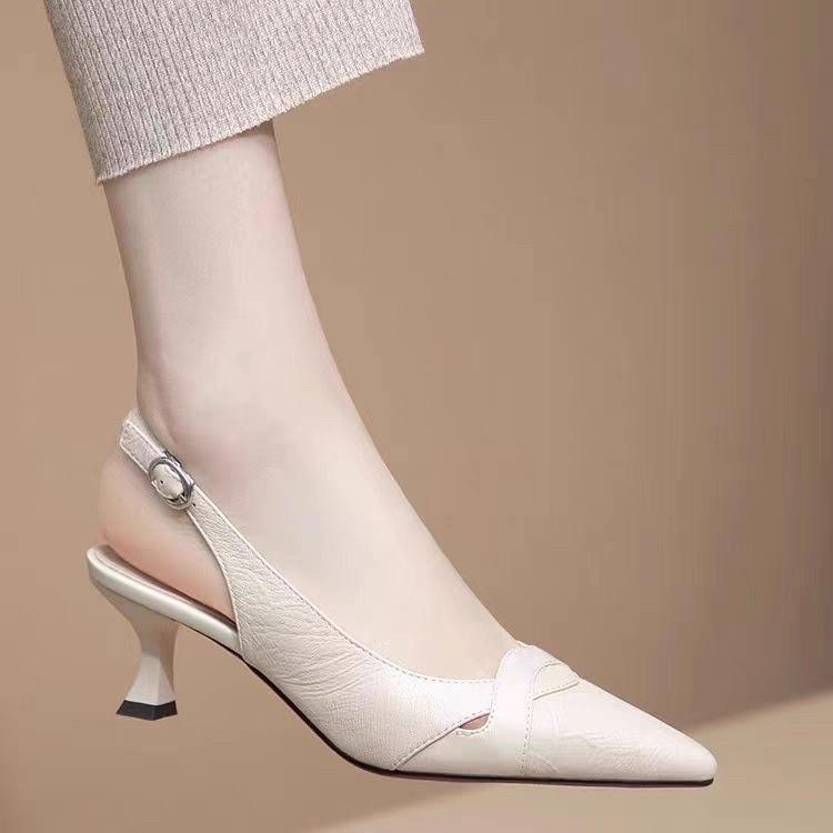 

Мягкая кожаная сумка голова сандалии женские стилет летние туфли-юбка средний каблук острый носок открытая пятка модные туфли на высоком каблуке 35