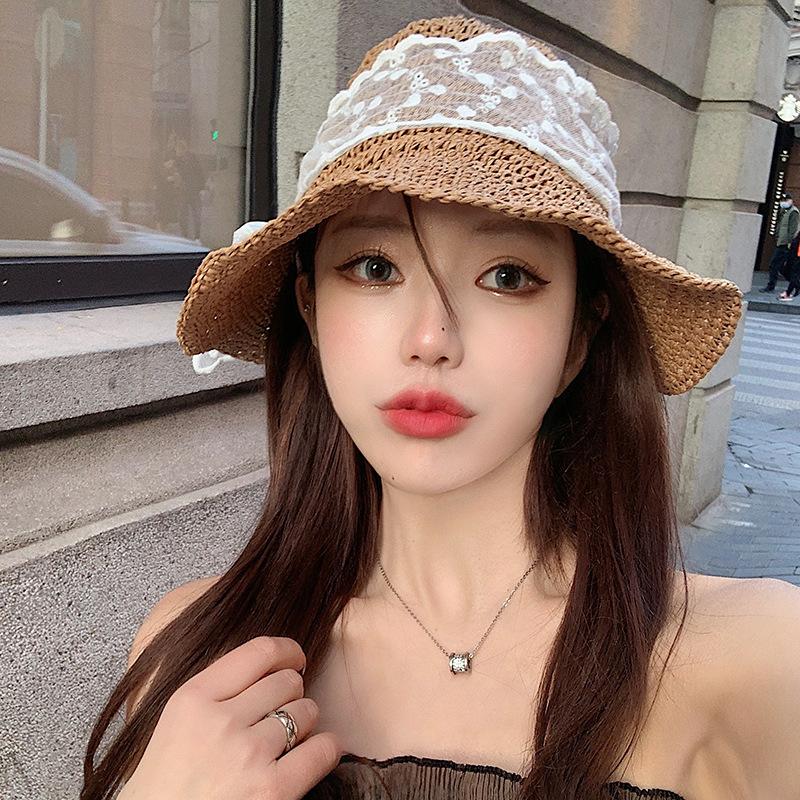 Summer beach hat lace straw hat women's small fresh sunscreen hat sunshade travel vacation foldable sun hat