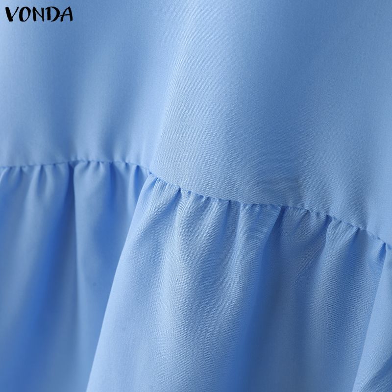 VONDA Damen Lässig Rundhals Puff Langarm Einfarbig Locker Bluse