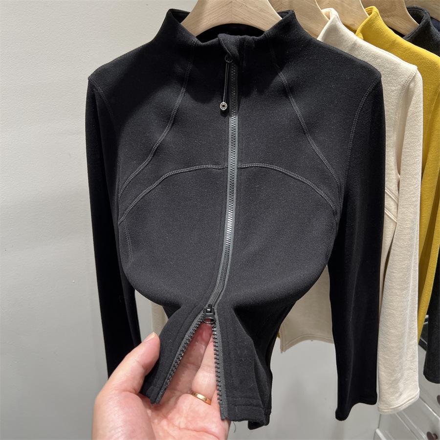 Women's Spicy Girl High-Neck, Waist-Cinching Warm T-shirt: Long-Sleeve, Double Zipper, Polar Fleece Base/Outerwear for Autumn/Winter