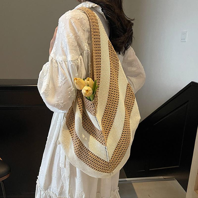 Women Crochet Tote Hollow Out Beach Large Capacity Fashion Knitted Hobo Simple Shopping Bag for Travel Vacation