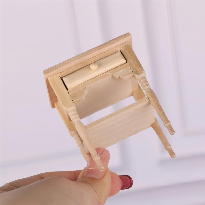 1:12 Scale Bedside Table For Doll House Bedroom Display Unfinished Miniature Wood Doll House Nightstand for Painting