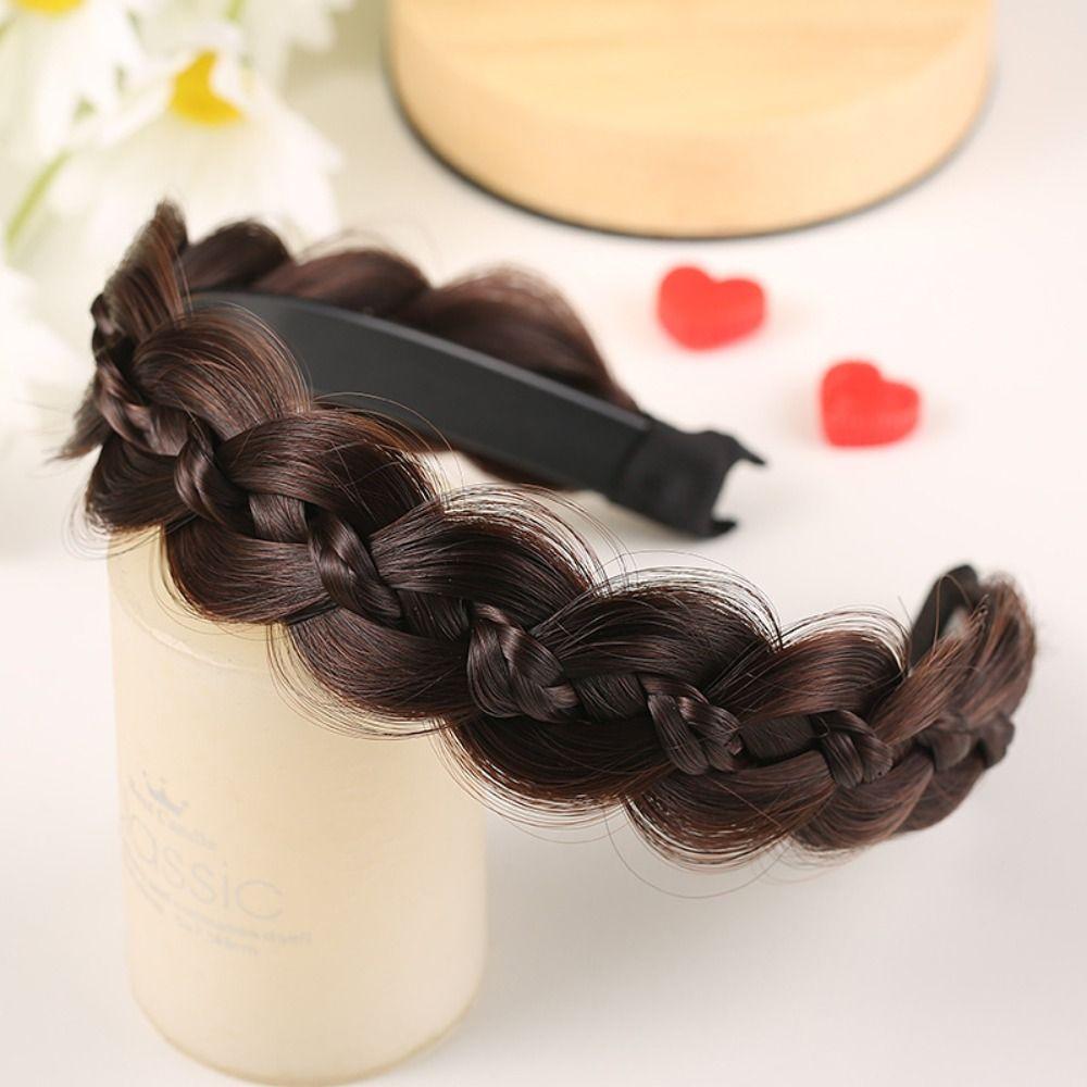 Non-slip Twisted Wig Headband Synthetic Korean Head Wrap Fishbone Braid Headband Women Gift