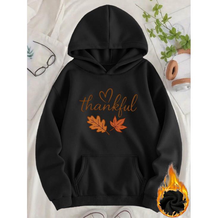 Women's Casual Maple Leaf Print Hoodie, Loose Pullover Sweatshirt for Daily Commute & Thanksgiving
