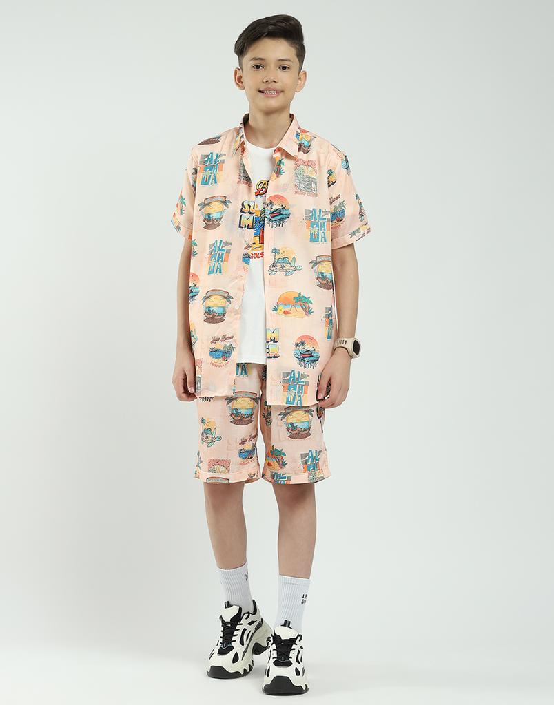 Boys Regular Fit Printed Co-ord Set | Half Sleeve Shirt with Shorts | Casual Co-ord Set for Boys
