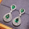 Silver Two-Tier Teardrop Emerald CZ Drop Earrings Double Layer Halo Pave Crystal Dangle Earrings Women Wedding Luxury Jewelry