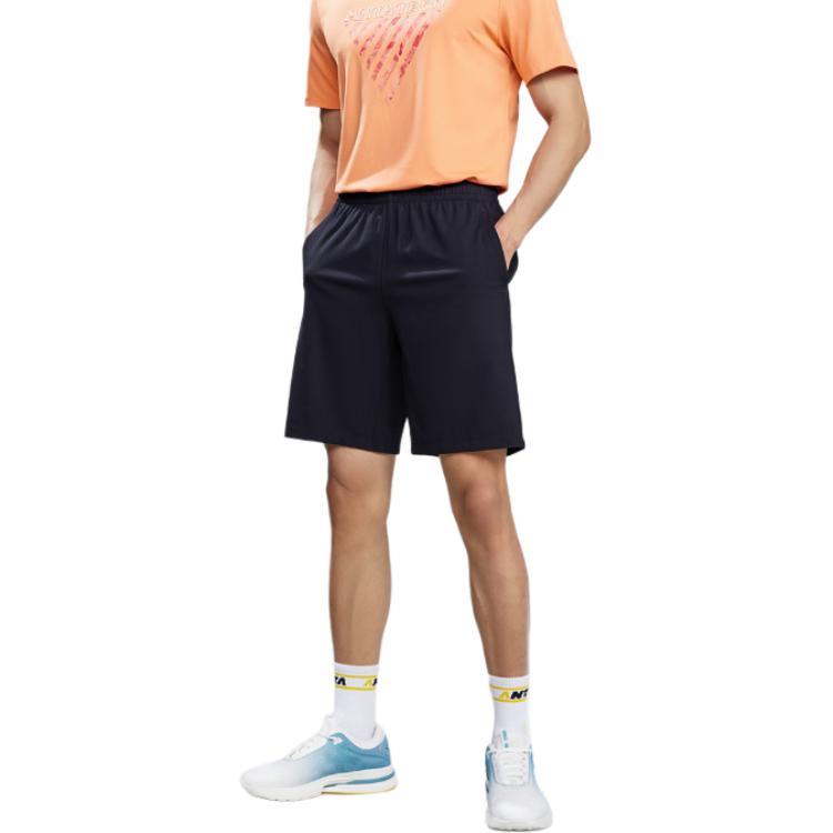 Anta Training Series Letter Print Mid-Waist Straight Shorts Men Bottoms Midnight-Blue 152227315-1