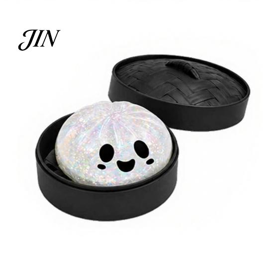Steamed Bun Sensory Toy Halloween Dumpling Squeeze with Steamer Box, Pumpkin Ghost Bat Stress Relief for Relief, Party Favors Kids