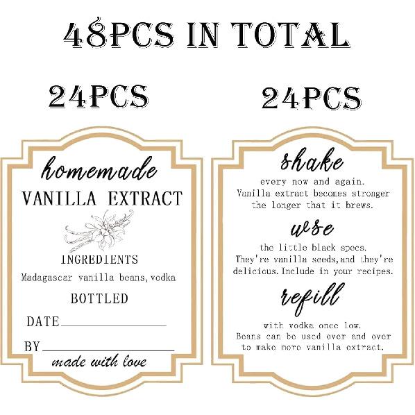 Homemade Vanilla Extract Stickers,1.5×2 Inches Square truction Labels Madagascar Beans and Vodka Extract Stickers for Handcrafted Vanilla