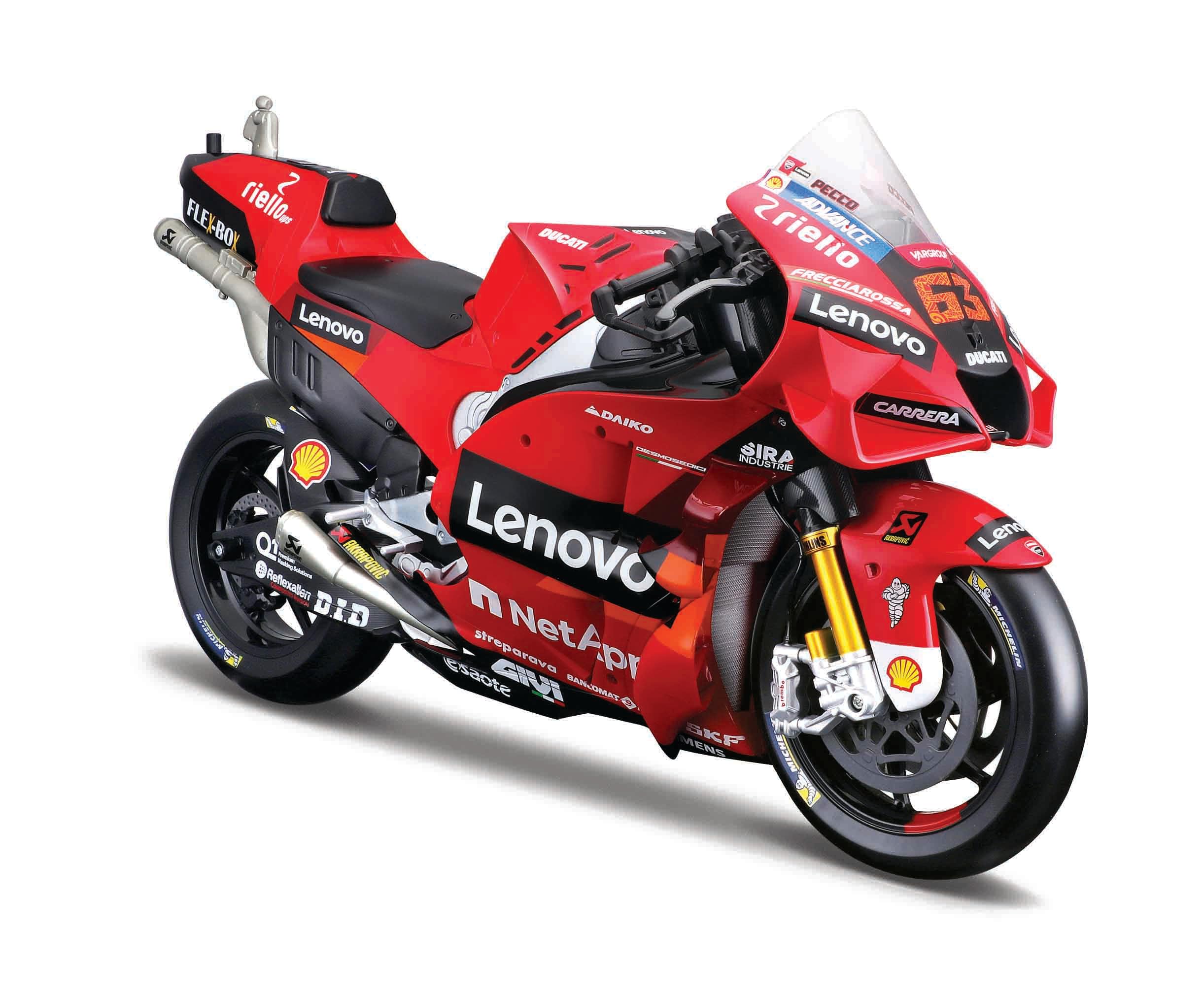 

Maisto 1/6 Scale Ducati Lenovo Racing Ducati Desmosedici GP #63, Francesco Bagnaia, 2022 MotoGP World Champion, Diecast Model Car, 32229