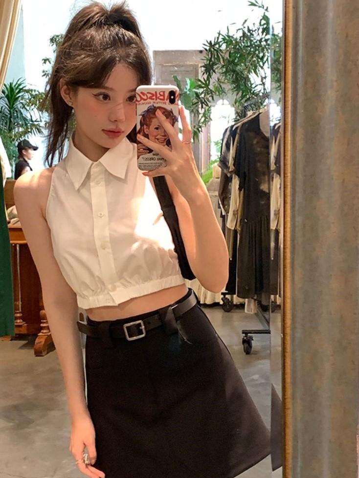 Summer High-end Sleeveless Shoulder-cut Short Shirt Women's Design Sense Niche Slim Temperament Short Top