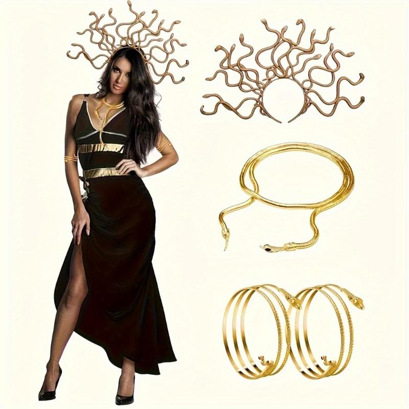 Halloween Medusas Snake Costume Medusas Headband Armband Necklace Accessories Set Snake Jewelry Set for Women Girls Gifts