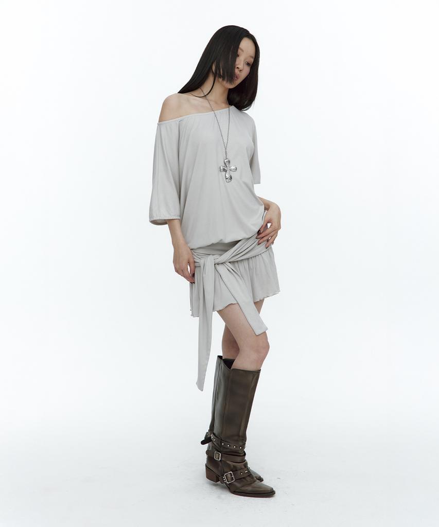 Rough Neck Waist Tie Dress