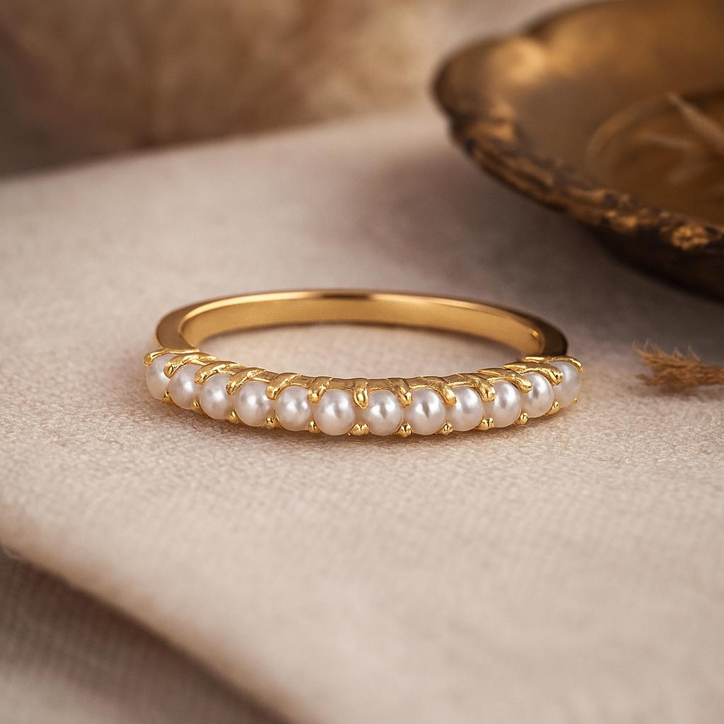 

Свадьба Помолвка Юбилей Обещание Подарок – Антикварное кольцо-дорожка из жемчуга Акойя, Уникальное обручальное кольцо с покрытием из желтого золота, Ювелирное украшение с камнем июня 10 US розовый