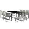 11-Piece Patio Dining Set, Outdoor Furniture With 6 Armchairs, 4 Poufs, Grey